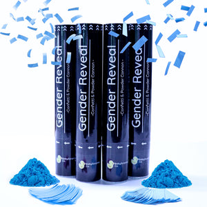 Gender Reveal Confetti & Powder Smoke Cannons - 4 Blue