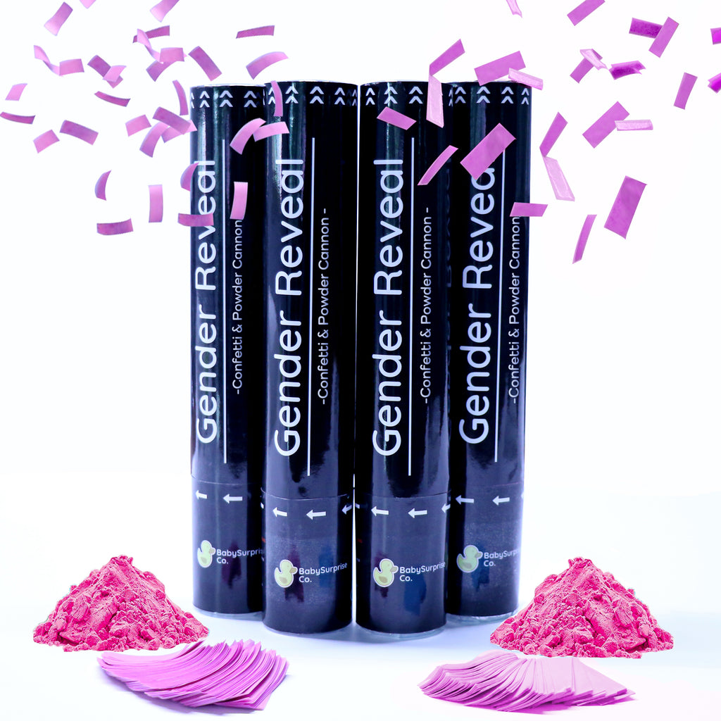 Gender Reveal Confetti & Powder Smoke Cannons - 4 Pink